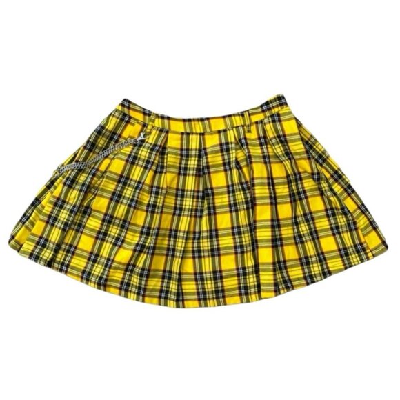 Hot Topic Yellow Plaid Pleated Mini Skirt w/ Chain | Punk Grunge | Size S - Picture 2 of 4